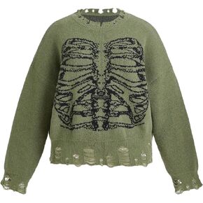 SHENHE Women's Plus Size Distressed Graphic Skeleton Print Raw Hem Loose Sweater Pullover