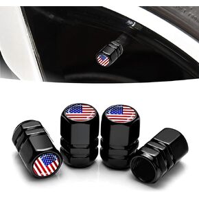 4 PCS Tire Valve Stem Caps, Dust Proof Sealing Covers, Auto Parts, Universal for Most Cars (American Flag Black)