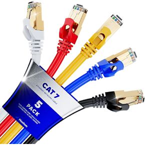 Cat 7 Ethernet Cable 12 ft - High-Speed Internet & Network LAN Patch Cable, RJ45 Connectors - 12ft / Multicolor / 5 Pack - Perfect for Gaming, Streaming, and More