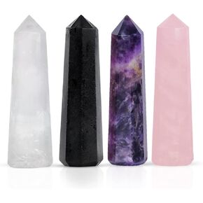 4 Pcs Healing Crystal Wand Set - Crystal Towers Set - Chakra Wand - Clear Quartz - Amethyst - Rose Quartz - Crystal Points - Reiki Supplies - Chakra Decor - Crystal Obelisk - Good Luck Gifts in Kuwait