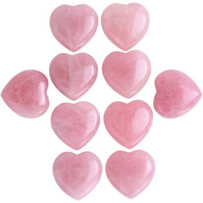 Amazingxy 10 Pcs Healing Crystal Rose Quartz Stone Chakra Reiki Balancing Palm Pocket Polished Puff Heart Worry Stone 0.99X0.99X0.47 inch