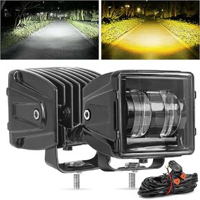 LED Pod Lights, KARSAM 3Inch 100W Cube Driving Light White Offroad Light & Amber Square Fog Lamp with DT Plug Wiring Harness Flood Ditch Light for Trucks Jeep SUV Ford F150 Tacoma Raptor