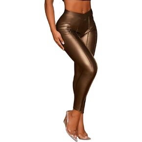 SweatyRocks Women's PU Leather Asymmetrical High Waist Skinny Pants Seam Front Slim Fit Leggings Tighs