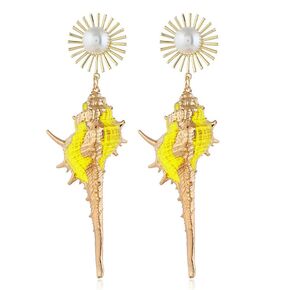 Conch Shell Earrings Natural Shell Earrings for Women Girls, Natural Hue Blue Hot Pink Gold Shell Earrings, Long Pearl Seashell Earrings Shell Jewelry, Summer Beach Dangle Earrings Gifts