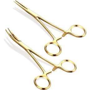 Kelly Forceps/Clamps STR and CVD Medical Veterinary, Nurse, Dissection, Hemostats, Locking Forceps, Dog Pulling Hair, Fishing, Gold, 5.5"