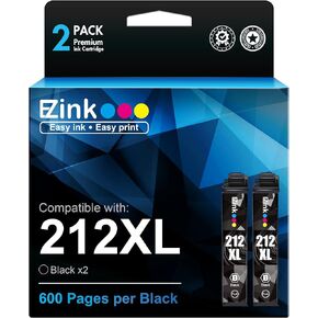 E-Z Ink Remanufactured 212XL Ink Cartridge Replacement for Epson 212 Ink 212 XL T212 to use with Workforce WF-2830 WF-2850 Expression Home XP-4100 XP-4105 Printer New Upgraded Chips (2 Black)