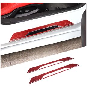 Car Door Sill Protector Cover,Carbon Fiber Inner Door Sill Anti-Slip Guard Trim 2PCS, Interior Door Sill Cover Scuff Plate Trim Sticker Compatible with Chevrolet Corvette C8 2020-2023 (Black Carbon)