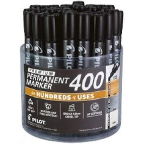 PILOT Premium 400 Permanent Markers Display Tub, Broad Point Chisel Tip, Black Ink, 40 Markers (12334)