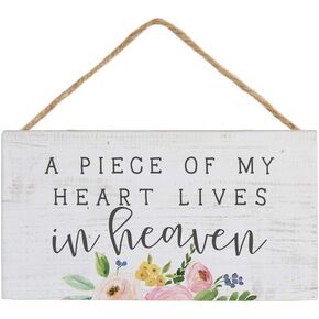 Simply Said, INC Petite Hanging Accents Heaven Sign - A Piece of My Heart Lives in Heaven - 6.5 x 3.5 inch Wood Sign - Wooden Memorial Sign - Bereavement Gifts - PHA1055