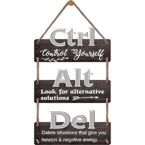 Ctrl Alt Del Motivational Wall Hanging Sign 3pcs - Affirmation Inspirational Wall Art For Home Office Living Room Bedroom Plaques Control Yourself