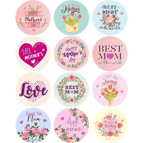 360 PCS Happy Mother’s Day Stickers, 1.5 inch Round Happy Mother’s Day Floral Stickers, Mother Day Stickers for Candy Goodies Gift Card Tag Envelope Sealing Party Decoration