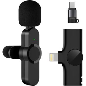 Wireless Lavalier Microphone for iPhone iPad with Type-C Adapter, Professional Video Recording Lav Mic, Clip on Lapel Mic for Video Recording,Vlog,Interview,YouTube,Facebook,Podcast,Live Stream,TikTok