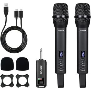 4 ميكروفونات لاسلكية قابلة لإعادة الشحن، نظام ميكروفونات لاسلكي محمول باليد مع تحكم ECHO Treble BASS VOL لحفلة الكنيسة الغنائية للكاريوكي، مخرج 1/4 بوصة، أسود