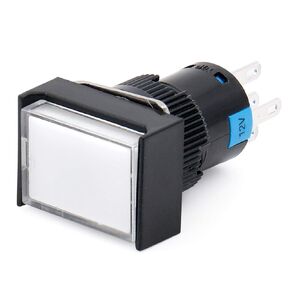 Baomain 5/8" 16mm Push Button Switch Latching Rectangular Cap LED Lamp White Light DC 12V SPDT 5 Pin 5 Pack