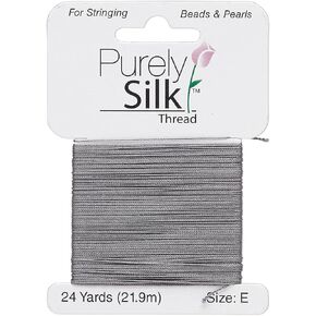 Purely Silk Simply Silk Beading Thread Cord Size E Dark Grey 0.013 Inch 0.33mm 24 Yards Card for Stringing Weaving Knotting Kumihimo