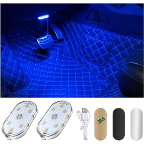 2 PCS Wireless Led Lights for Car Interior, 7 Colors Magnetic Auto Ambient Light with 6 Bright LED Lamp Beads, USB Rechargeable Vehicle Led Night Light, Car Accessories (Blue)