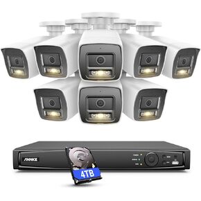 ANNKE Security Camera System, 16CH 12MP NVR Recorder with AI Motion Detection, 8X 12MP UHD IP PoE Cameras with Color Night Vision, Built-in Mic, Work with Alexa for Home Business Surveillance, 4TB HDD
