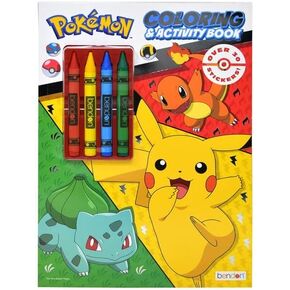 Pokémon Coloring & Activity Book with 4 Crayons | Included Over 30 Stickers, Games, Puzzles, Pokémon Cards & More | Pokémon Characters Coloring Book Gifts for Kids of All Ages, Boys & Girls