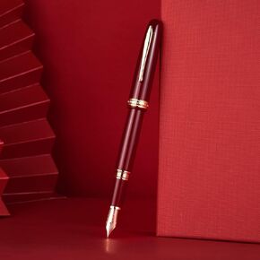 Hongdian 1841 Fountain Pen Extra Fine Nib Black Resin Classic Writing Instrument with Metal Pen Case