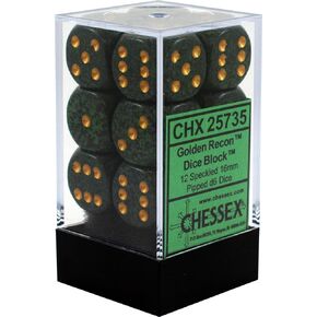 Chessex Dice d6 Sets: Golden Recon Speckled - 16mm Six Sided Die (12) Block of Dice
