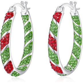 Crystal Hoop Earrings, Silver Plated Inside Out Oval Hoop Earrings For Women Sparkly Christmas Earrings Fashion Jewelry Gift
