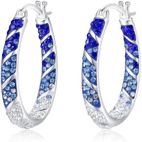 Crystal Hoop Earrings, Silver Plated Inside Out Oval Hoop Earrings For Women Sparkly Christmas Earrings Fashion Jewelry Gift in Kuwait