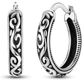Hapour Vintage Filigree 925 Sterling Silver Oval Small Hoop Earrings for Women Girls Fashion Flower Dainty Huggie Hoops Hypoallergenic Trendy Jewelry Birthday Gifts for Her