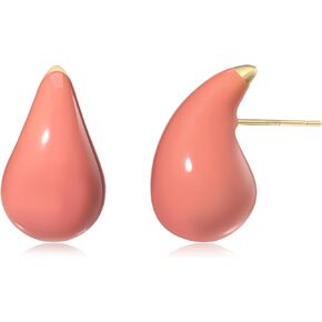 Teardrop 14K Gold Plated 925 Sterling Silver Post Hoop Earrings for Women | Enamel Colored Waterdrop Dupes Trendy Earrings | Lightweight Hypoallergenic