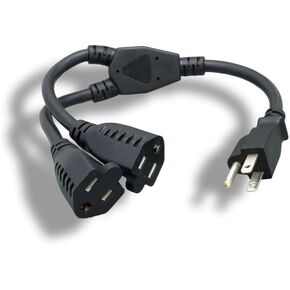 Kentek 1 Ft Power Cord 3 Prong Extension Y Splitter Cable NEMA5-15P to 2 X NEMA5-15R 14 AWG 15A Black Heavy Duty