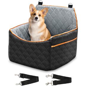 Dog Car Seat, Elevated Pet Car Seats with Removable Thick Cushion, Detachable Washable Dog Booster Seat, Dog Car Travel Carrier Bed with Storage Pocket and Safety Belt