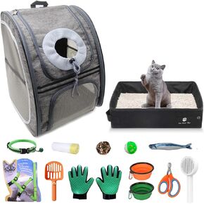 Pet Cat Backpack Carrier Airline Approved & Portable Cat Litter Box, Fit Up to 20lbs Pets Cat Kitten Dog Puppy, Cat Supplies for Outdoor Traveling