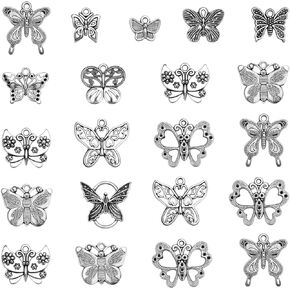 100g Assorted Butterfly Charms Antique Silver Insect Pendants for Jewelry Making For DIY Necklace Bracelet Earrings