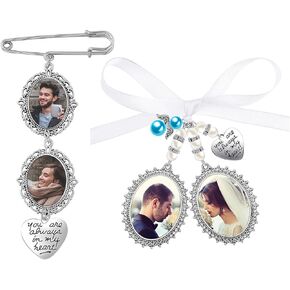 مجموعتان من باقة الزفاف، مجموعة صور ساحرة يمكنك صنعها بنفسك، طقم صنع بروش دبوس مزدوج، إطار بيضاوي مزركش، إطار صورة كابوشون من الزجاج الشفاف مع قلادة قلب ملاك لحفلات خطوبة الزفاف - النمط 2 in Kuwait