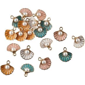 20Pcs Enamel Clam Shell Charms,4 Colors Ocean Theme Pendants with Imitation Pearl Beads for Jewelry Making