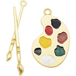 JJGQAZ 20 Pieces Assorted Gold Plated Enamel Paint Tray Palettes and Brushes Charms Pendant for Jewelry Making Necklace Bracelet