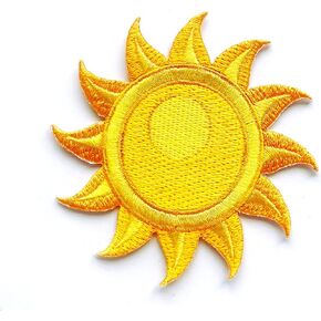 TH Delicate Cute Little Sun Sunshine Logo Cartoon DIY Logo Patches Sew Iron on Embroidered Applique Badge Sign Patch Clothing Costume, Yellow, Small