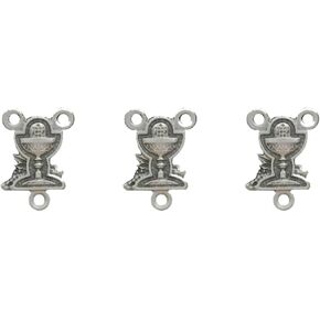 Silver Tone IHS Chalice First Communion Centerpiece Charm for Rosaries, 3/4 Inch, Pack of 3
