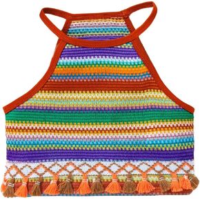 Verdusa Girl's Fringe Halter Neck Crop Tops Cute Striped Tassel Cami Top
