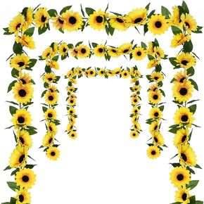 Artflower 8 Pack Artificial Sunflower Garland Decor, 7.4ft/pcs Fake Sunflower Vines Flower Garland Gifts with Green Leaves for Home Wedding Arch Party Table Garden Craft Decoration