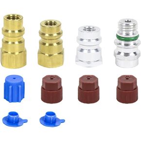 R12 to R134A Retrofit Parts Kit Conversion Kit Retrofit Conversion Adapter High Low 1/4" SAE Thread to 7/16" -20 Fitting Adapter Kit for AC Air Conditioner Refrigerant