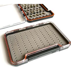 Mavrk Fly Fishing Mini Floating Fly Box, Waterproof Compact Euro Nymph Fly Box with Clear Plastic Lid, Secure Latch Closure, High Density Foam Insert with 103 Fly Slots