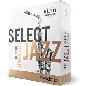 D'Addario Rico Select Jazz Alto Sax Reeds, Unfiled, Strength 4 Medium, 10-pack