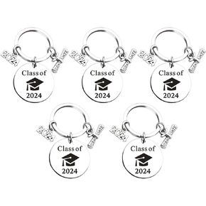 5 Pcs Class of 2024 Keychain Graduation Keychain for Him Her Inspirational Stainless Steel Key Chain 2024 Graduation Gifts Graduate
