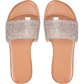 Verdusa Women's Glitter Slides Slip On Flat Sandals Open Toe Rhinestone Sandals