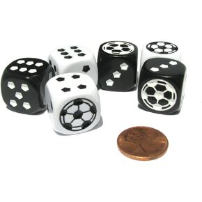 Set of 6 Soccer 18mm D6 Rounded Edges Sports Dice - Inverse Black and White by Koplow Games