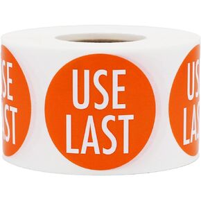 Orange with White USE LAST Stickers, 1.5 Inches Round, 500 Labels on a Roll