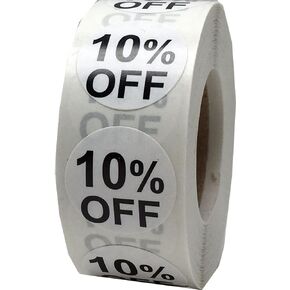 White 10% Percent Off Stickers for Retail 0.75 Inch 500 Adhesive Labels