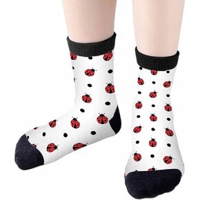 Red Ladybird Crew Socks for Woman Size 6-8 Polka Dots Natural Life Lovely Girls Socks