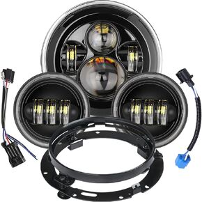 7 inch LED Headlight Fog Passing Lights DOT Kit Ring Motorcycle for Harley Davidson Touring Road King Ultra Classic Electra Street Glide Tri Cvo Heritage Softail Slim Deluxe Fatboy Black