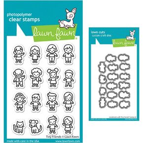 Lawn Fawn Tiny Friends 3x4 Clear Stamp and Coordinating Dies, Bundle of 2 Items (LF2506, LF2507)